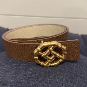 J. McLaughlin Leather Belt with Gold Tone Bamboo Buckle | Size M | New Condition